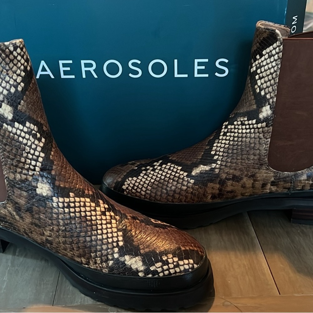 AEROSOLES Camila Brown Snake Print Boots